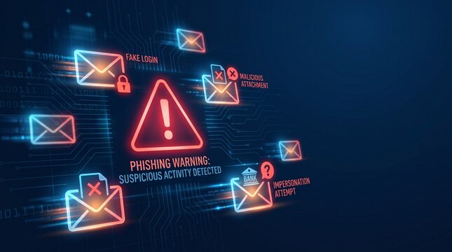 Phishing Email Warning and Online Scam Cybersecurity Concept Background