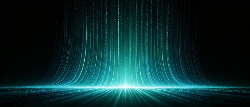 green light beam particles gathering technology background
