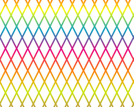 Colorful Diamond Grid Pattern, Rainbow Geometric Line Background on Transparent Background