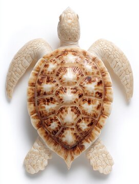 Detailed Top View Of An Intricately Carved Turtle Figurine With Brown And Cream Textured Shell Detail