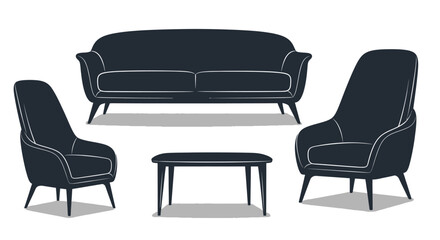 Fototapeta premium Modern living room furniture set with sofa with sofa two chairs interior design table decor black white style home line