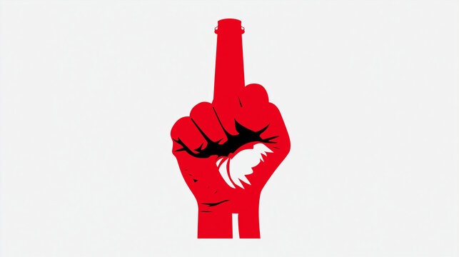 Red hand gesture showing middle finger merged with an industrial chimney.