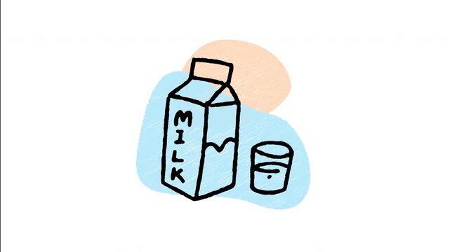 An animated hand drawn paper milk carton box icon. Excellent for dairy product packaging, grocery items, healthy drinks, and breakfast menus. 