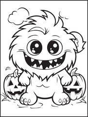 Obraz premium Cute Halloween Coloring Pages Collection with Ghosts, Pumpkins, Bats, Cats and Spooky Characters