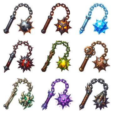 Fantasy Elemental Flail Weapon Icon Set