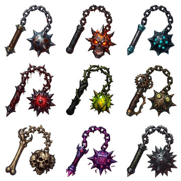 Dark Fantasy Spiked Flail Weapon Icon Set