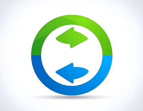 Horizontal blue and green arrows within circle.