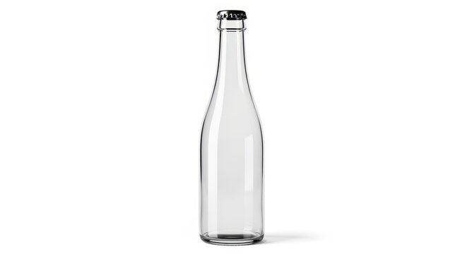Empty clear glass bottle with metal cap isolated on white background