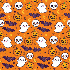 Fototapeta premium Cute Halloween Characters Seamless Pattern