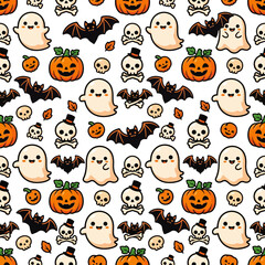 Obraz premium Cute Halloween Characters Seamless Pattern