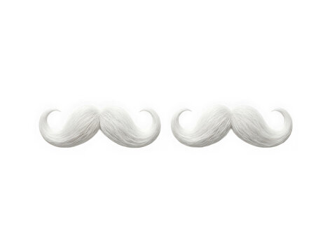 Pair of classic white handlebar mustaches isolated on transparent background