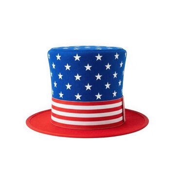 Patriotic uncle sam top hat with american flag stars and stripes pattern isolated on transparent background