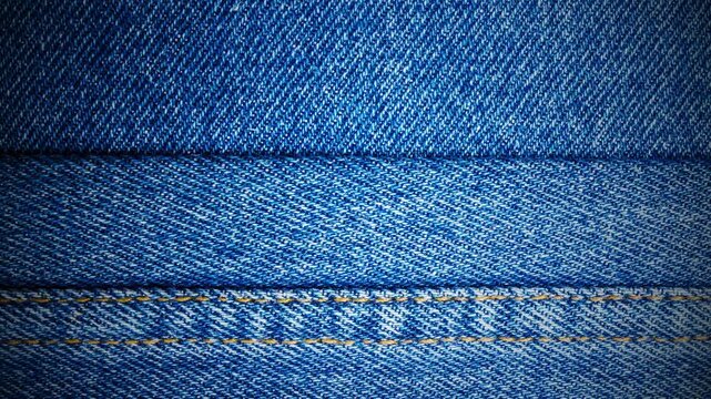 Blue denim fabric woven texture abstract background horizontal stitching, capturing the detailed surface of a classic textile material