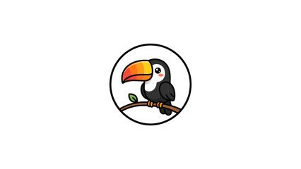 Naklejka premium Pixel art toucan bird in a circular badge frame.