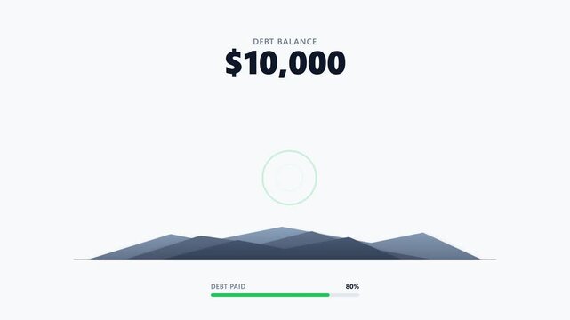 Digital dashboard visualizing a significant $10,000 debt balance, highlighting the ongoing financial progress with 30% of the repayment target successfully met