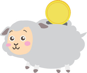 Obraz premium コインを入れるかわいい羊の貯金箱イラスト