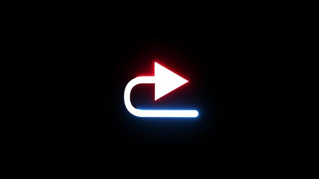 Glowing neon arrow icon showing repeat command motion graphics isolated on black background.