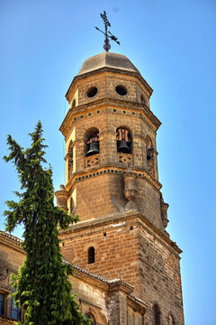 Bell tower of Baeza Cathedral with Renaissance belfry in Andalusia, Spain