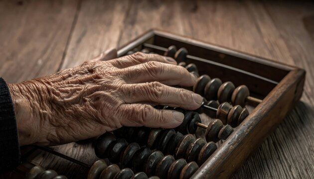 Old Wooden Abacus for Counting and Financial Calculation on White Background