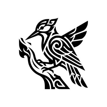 Tribal Hummingbird: An artistic tribal-inspired hummingbird with intricate patterns perched on a branch, symbolizing grace, speed, and beauty.