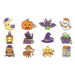 Obraz premium Halloween Themed Whimsical Cartoon Characters Collection.