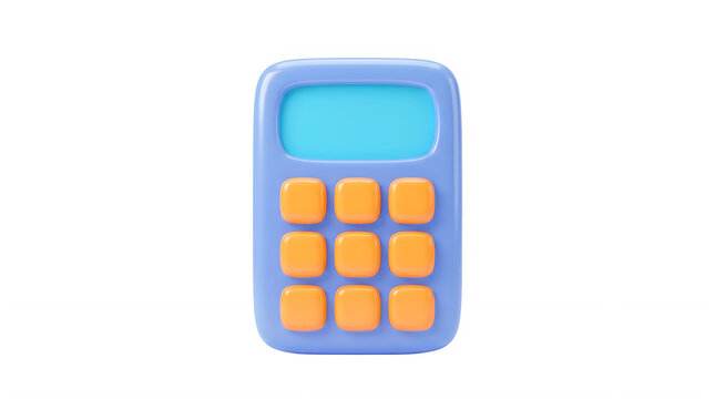 3D Stylized Blue Calculator with Orange Buttons Isolated on Black