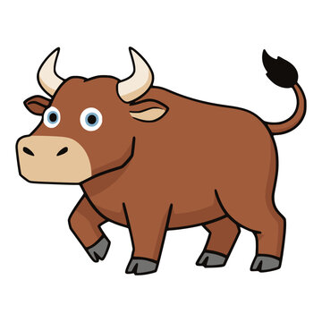 cartoon cute bull cattle livestock mammal animal flat color vector illustration template design