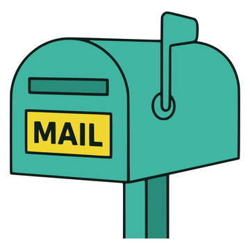 cartoon blue mailbox letter mail message delivery post flat color vector illustration template design