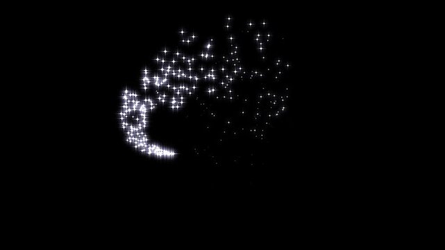 4K Magic light stars line effect on black background, white glowing fairy sparkle line burst, magic fairy dust shimmer transition, premium sparkle overlay video.