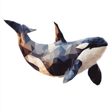 Low Poly Geometric Illustration Of An Orca Whale Isolated On A Clean White Background