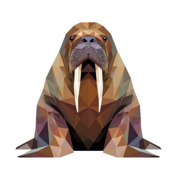Low Poly Geometric Walrus Illustration Isolated On A Clean White Background