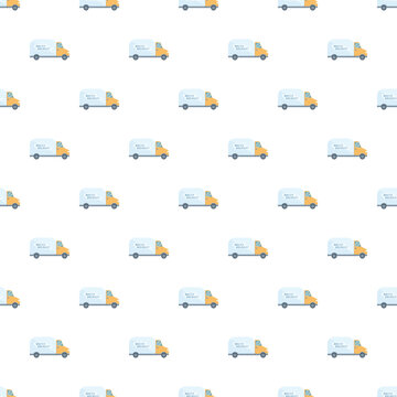 Water delivery trucks forming a repeating seamless pattern for logistics and supply