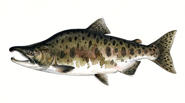 Pink salmon fish in spawning phase watercolor illustration