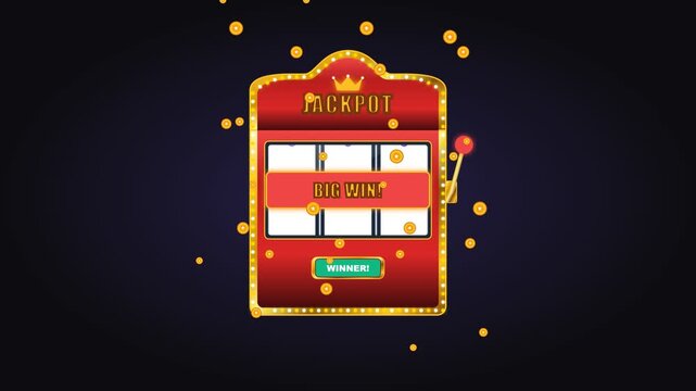 Casino slot machine big win jackpot animation with gold coins