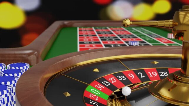 Risking your fortune or gambling at a casino Roulette type. Gambling table roulette wheel And bet with different colored chips instead of cash. 3D rendering.