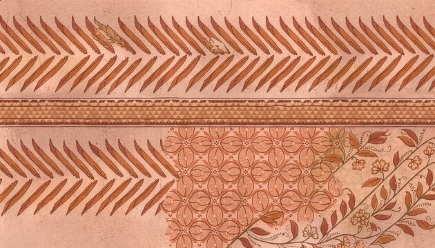 Traditional Indonesian ceremonial patterns with muted terracotta palette