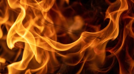 Fototapeta premium Orange fire flames on dark background close up