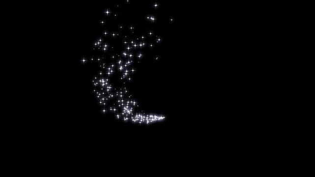 4k Magic glitter sparkle circling trail, white shining dust light, fast line glitter motion. smooth twinkle motion and elegant glow effects on black screen background.4k