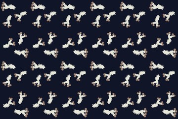Fototapeta premium Seamless botanical pattern with serrated palmate leaves and roses in midnight blue