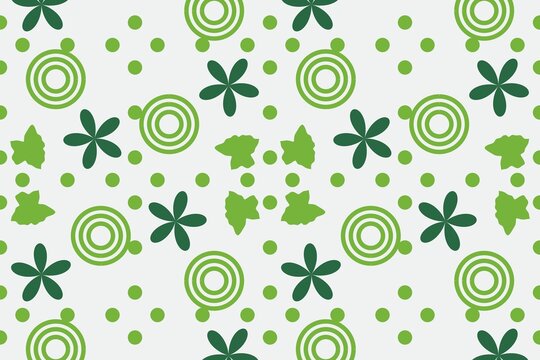Green botanical seamless pattern, scattered daisies