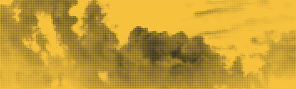 Grunge halftone dots overlay background with smoke or cloud texture of yellow and black. Ideal for modern design, UI elements, or creative background projects requiring retro inspired texture.
