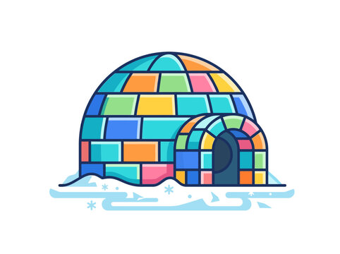 Colorful Cartoon Igloo With Vibrant Ice Blocks.
