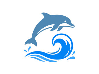 Naklejka premium Jumping Dolphin Over Ocean Wave Illustration.