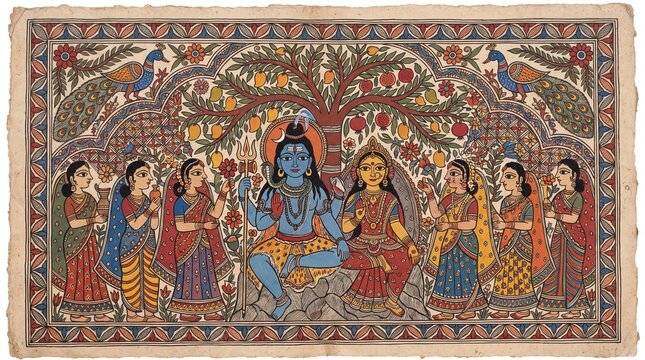 Shiva parvati hartalika teej pradosh vrat divine depiction spiritual sharad navratri festival celebration traditional hindu art