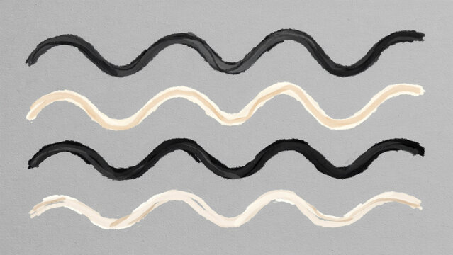 Four Different Wavy Line Patterns in Black and White Color Variations
