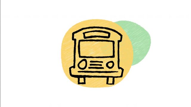 An animated hand drawn yellow school bus transport icon. Great for student commutes, field trips, back-to-school themes, and education app graphics.