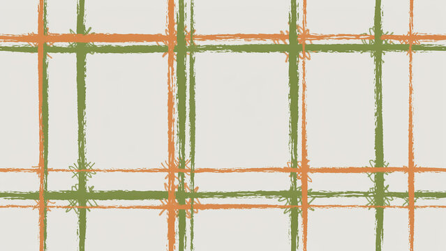 Hand Drawn Grid Pattern with Orange and Green Lines Artwork Design