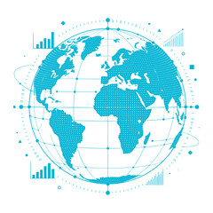 Fototapeta na wymiar Data Globe vector illustration featuring a digital Earth formed with data points, network connections and analytical elements. Perfect for big data, global analytics, information technology, digital t
