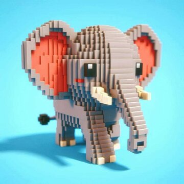Elephant isolated made with blocks voxel art style 3d digital illustration
