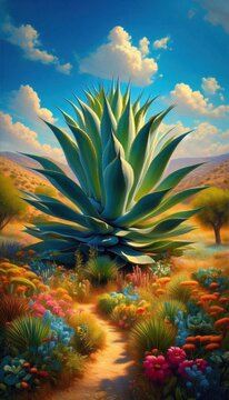 Agave maguey plant on desert landscape nature concept leaf green nature